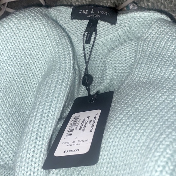 RAG & BONE Oversized Fit TAYLOR CABLE Cashmere Cotton Knit Button Sweater MINT - Picture 8 of 11